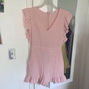 Pink Gingham Ruffle Romper